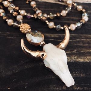 Beaded Necklace with Long Horn Pendant